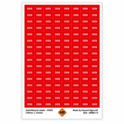 OVEN switchboard labels 18mm x 12mm for electrical circuit identification