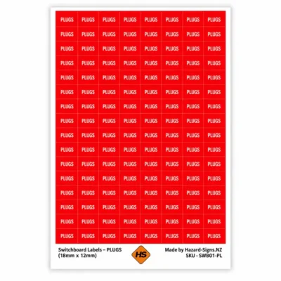 PLUGS switchboard labels 18mm x 12mm for electrical circuit identification