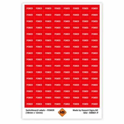 POWER switchboard labels 18mm x 12mm for electrical circuit identification