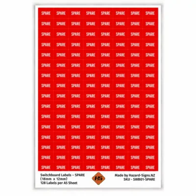 SPARE electrical switchboard labels 18mm x 12mm – 128 red labels per A5 sheet