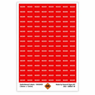 WASHER switchboard labels 18mm x 12mm for washing machine circuit identification